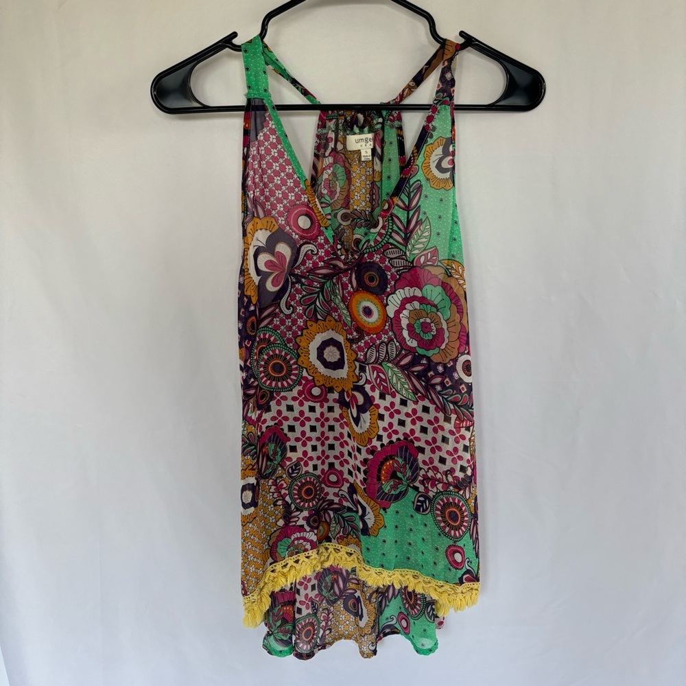Umgee Sheer Patchwork Bohemian Tank Top S